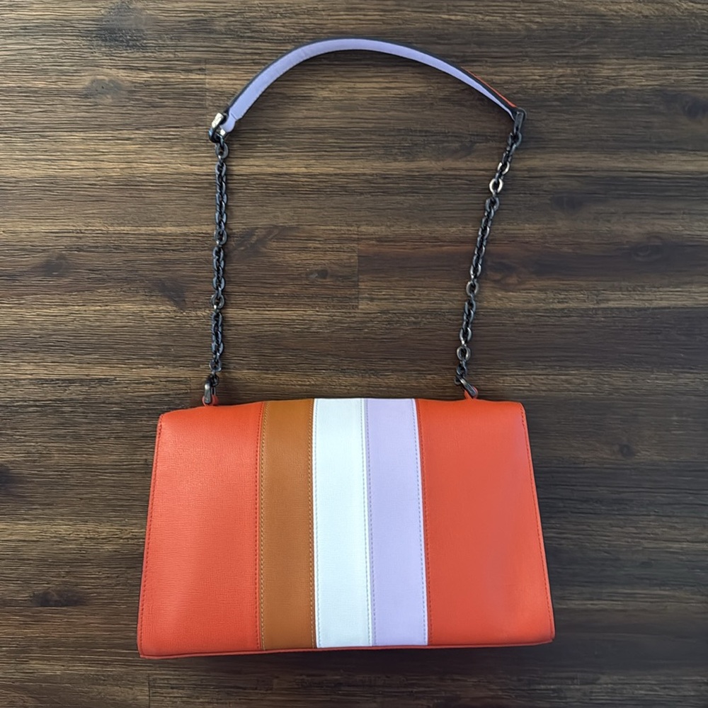 Longchamp Le Pliage Heritage Orange Colorblock Leather Shoulder Bag - Picture 5 of 16